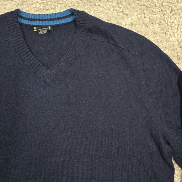Smartwool Sweater Mens Medium Blue Sparwood V-Neck Long Sleeve Stretch - Picture 3 of 11